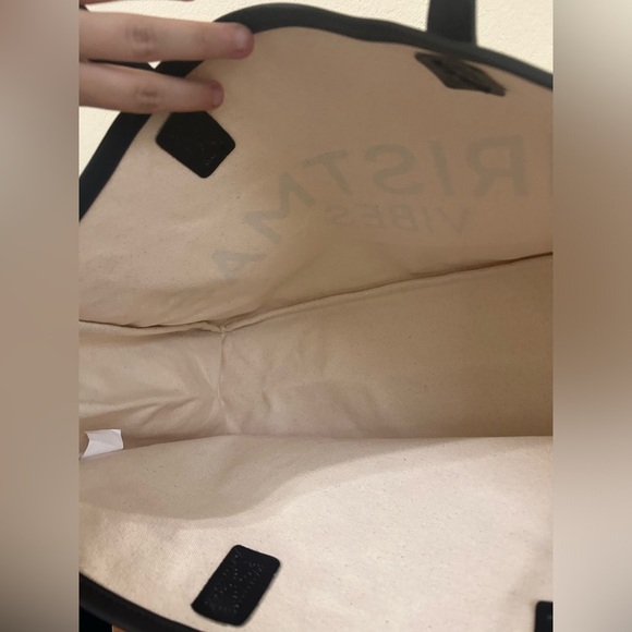 Santa Barbara Tote Bag Cotton Canvas Leather Handles Black/White Christmas Vibes - Picture 10 of 15